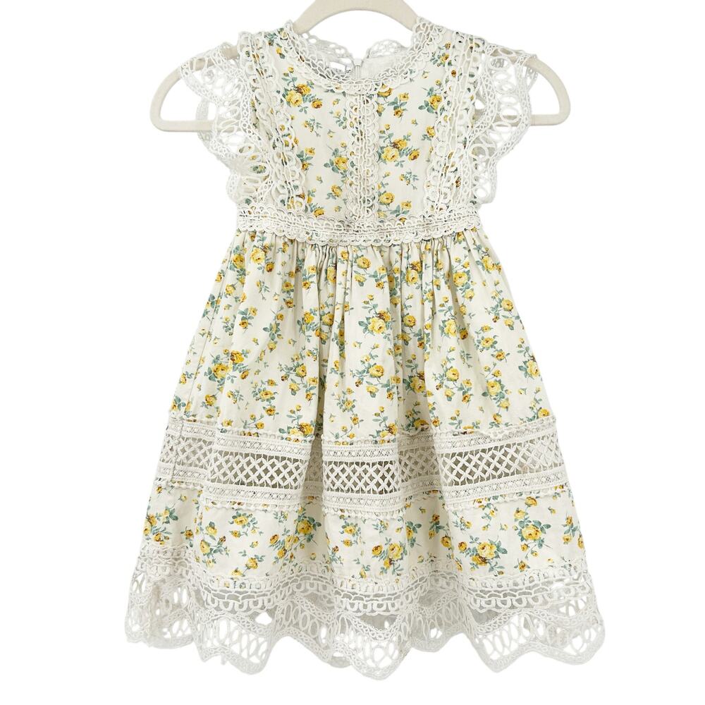 Trish Scully Girls Cottagecore Prairie Spring Lace Flutter Sleeve Floral Dress 5